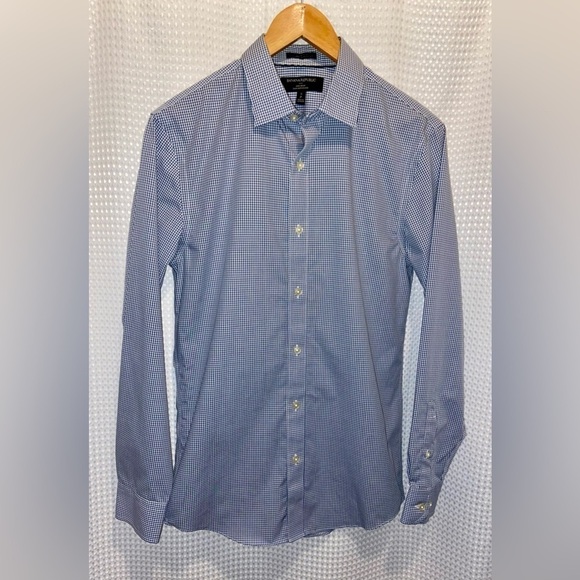2/60$ Men’s Banana Republic white&blue checks slim fit non‎ iron shirt Sz small - Picture 2 of 10
